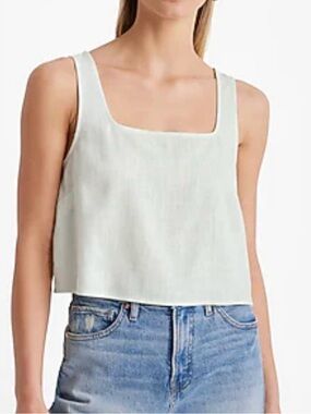 Linen Blend Crop Square-Neck White  Top